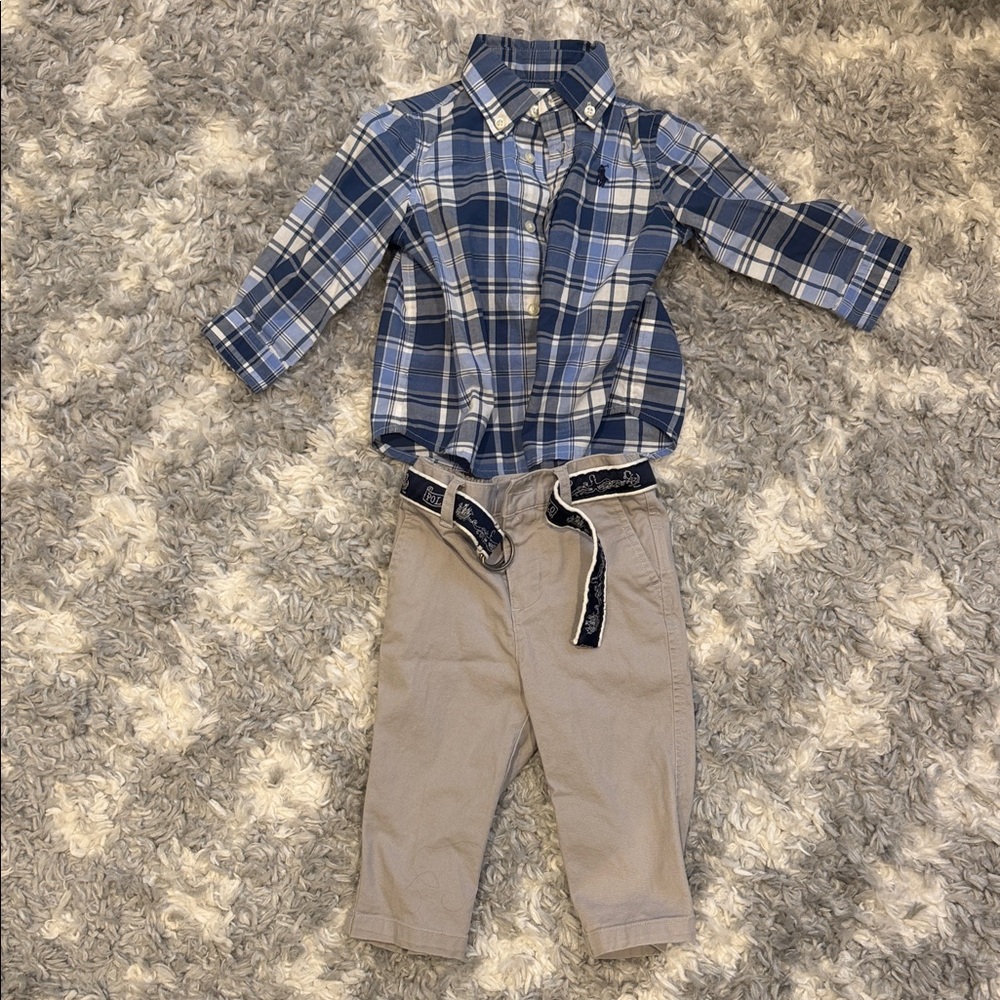 Ralph Lauren Baby Plaid Shirt Khaki Pants Set